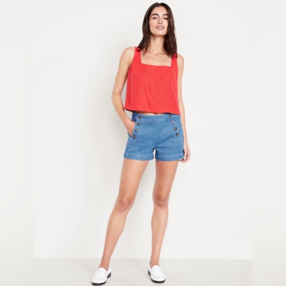 NEW…High Waisted Mariner Denim Shorts